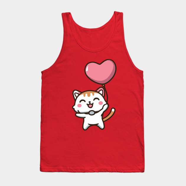 Cute Cat Holding Heart Shaped balloon Tank Top by Kawaii Bomb